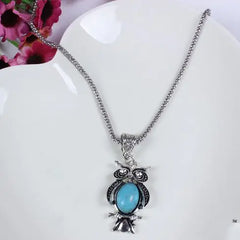 Bohemian Turquoise Owl Jewelry Set with Necklace & Bracelet