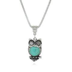 Bohemian Turquoise Owl Jewelry Set with Necklace & Bracelet