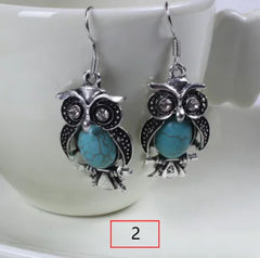 Bohemian Turquoise Owl Jewelry Set with Necklace & Bracelet
