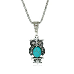 Bohemian Turquoise Owl Jewelry Set with Necklace & Bracelet