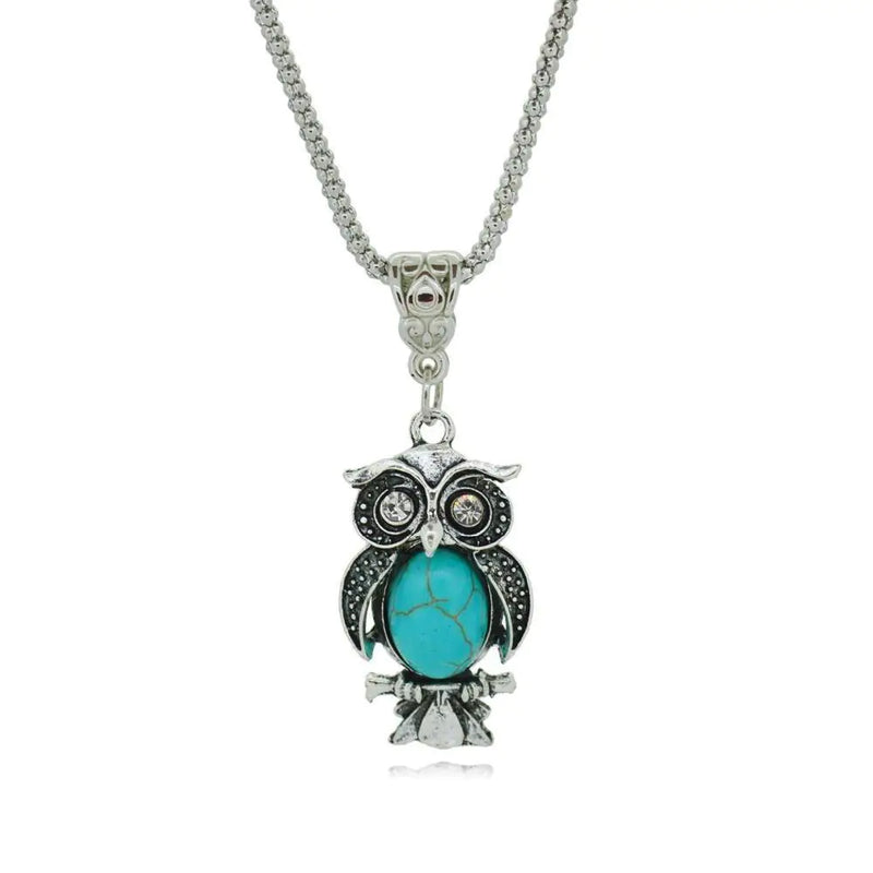Bohemian Turquoise Owl Jewelry Set with Necklace & Bracelet