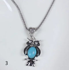 Bohemian Turquoise Owl Jewelry Set with Necklace & Bracelet